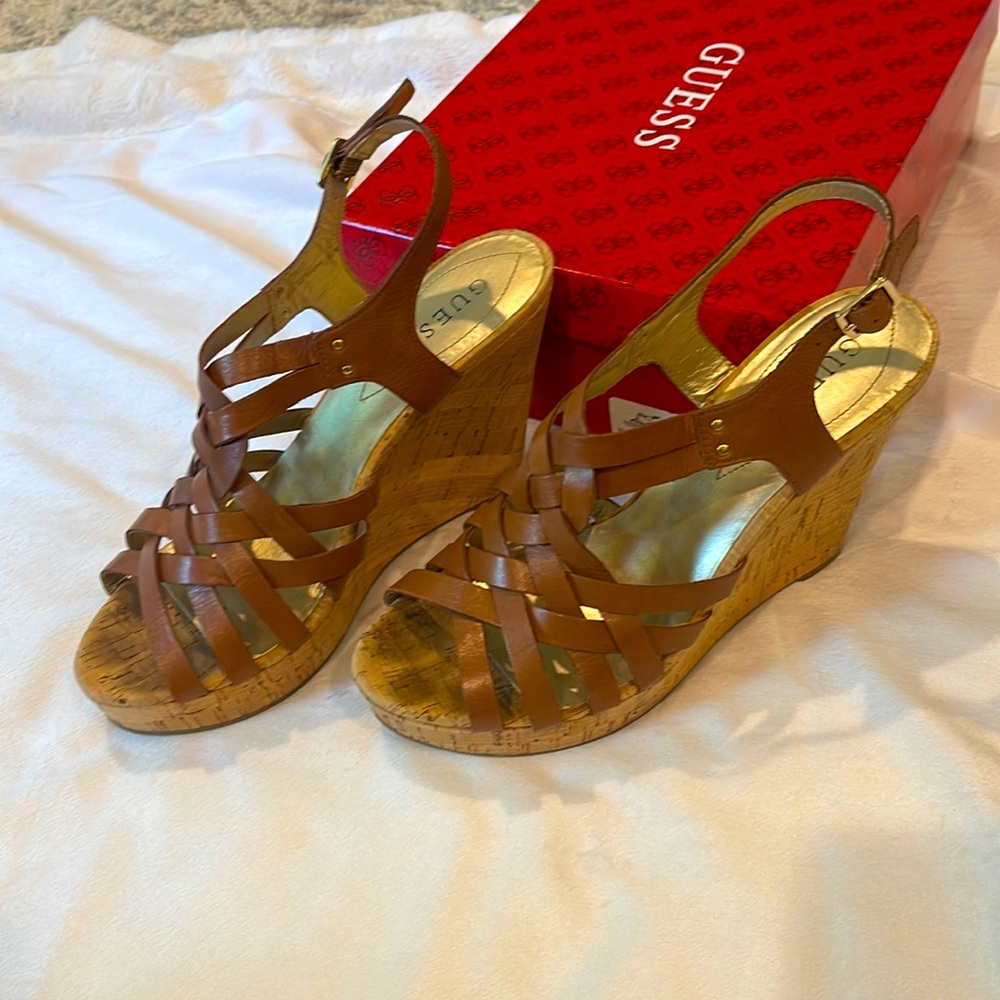 Guess Ellie Wedge Brown Leather